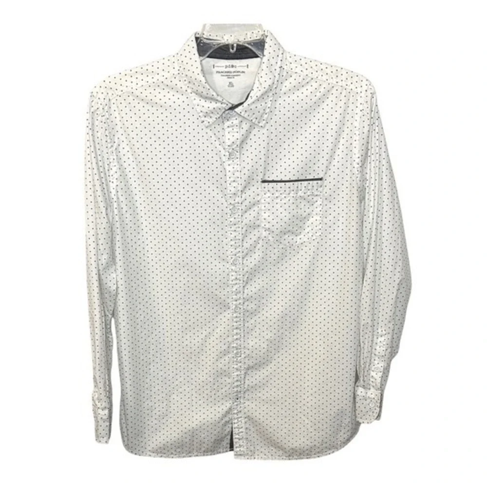 PD&C Peached Poplin Mens‎ XL White Black Polka Dot Button Down Shirt PW9B24C98W